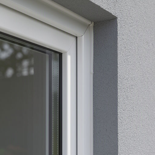 Close-up van een vast wit kunststof raampaneel met zichtbare isolatieglas afstandhouder