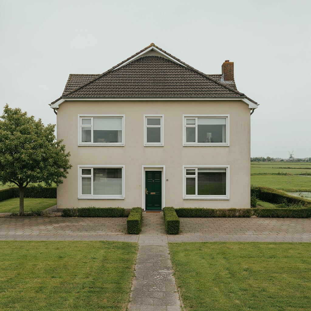 Karakteristieke woning aan de Lekdijk in Lekkerkerk, voorzien van nieuwe witte kunststof kozijnen met uitzicht op het polderlandschap