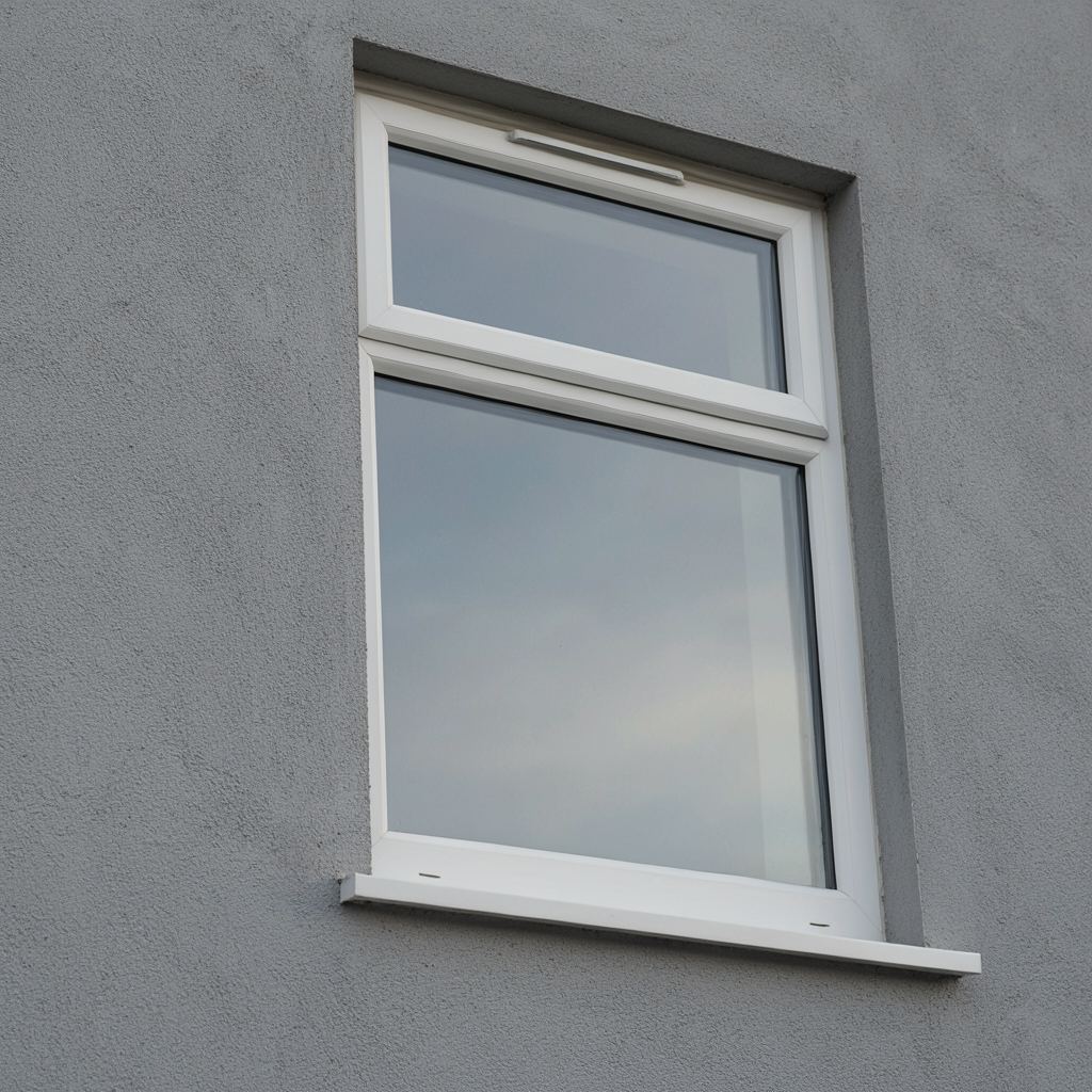 Detailopname van een vast wit kunststof raam met zichtbare afstandshouder voor isolatieglas