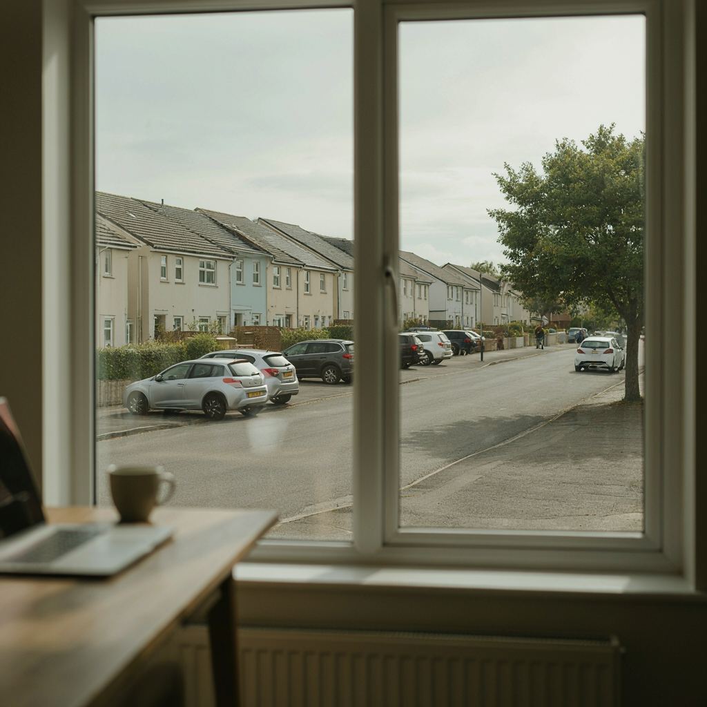 Woonkamerinterieur van een Boskoopse woning met een groot kunststof raam dat uitkijkt op het groen