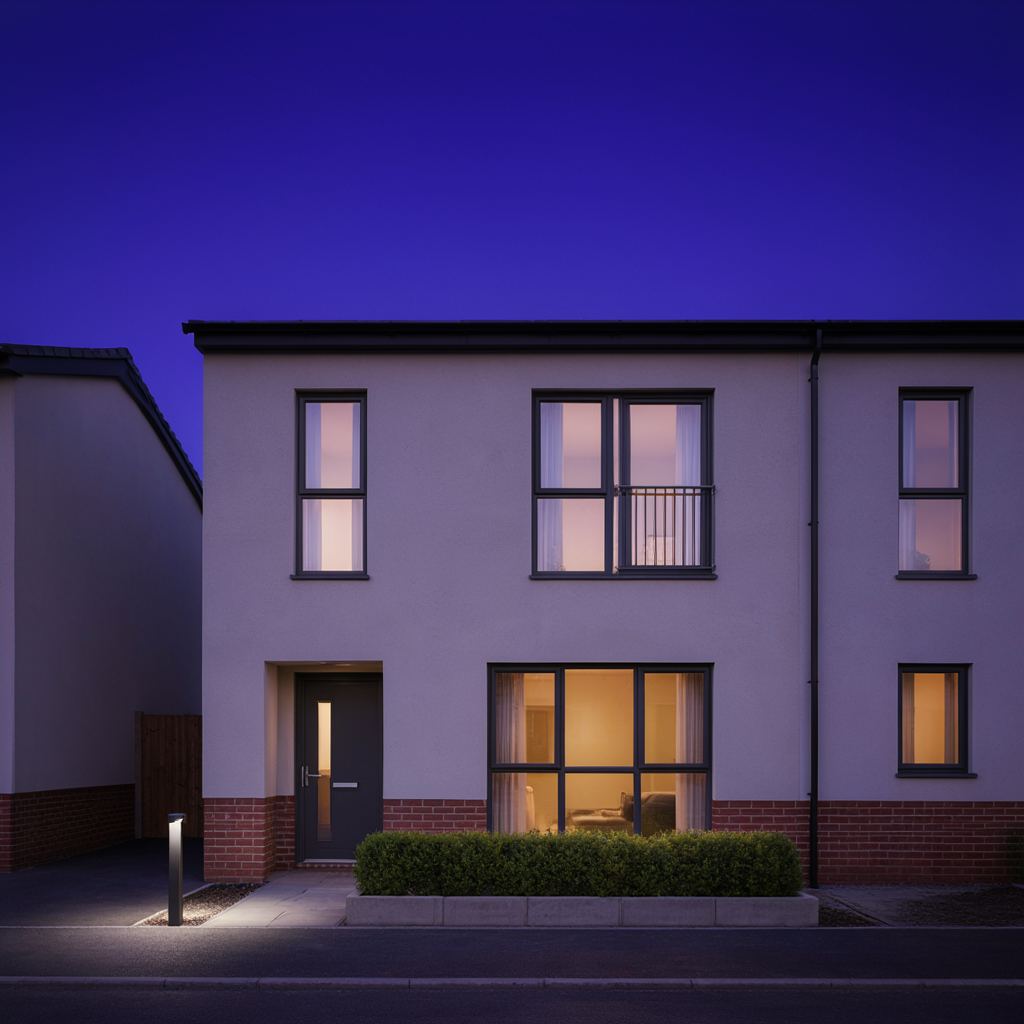 Hedendaagse tussenwoning met donkergrijze kunststof kozijnprofielen en een brede raampartij in Capelle aan den IJssel