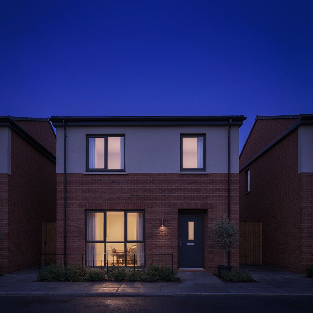 Recente twee-onder-een-kapwoning met antracietkleurige kunststof gevelelementen en groot voorzijde kozijn in Zevenhuizen