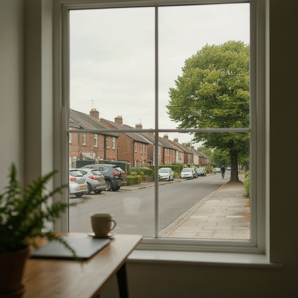 Werkkamer in Capelle aan den IJssel met daglicht via een groot kunststof venster met uitzicht op een rustige straat