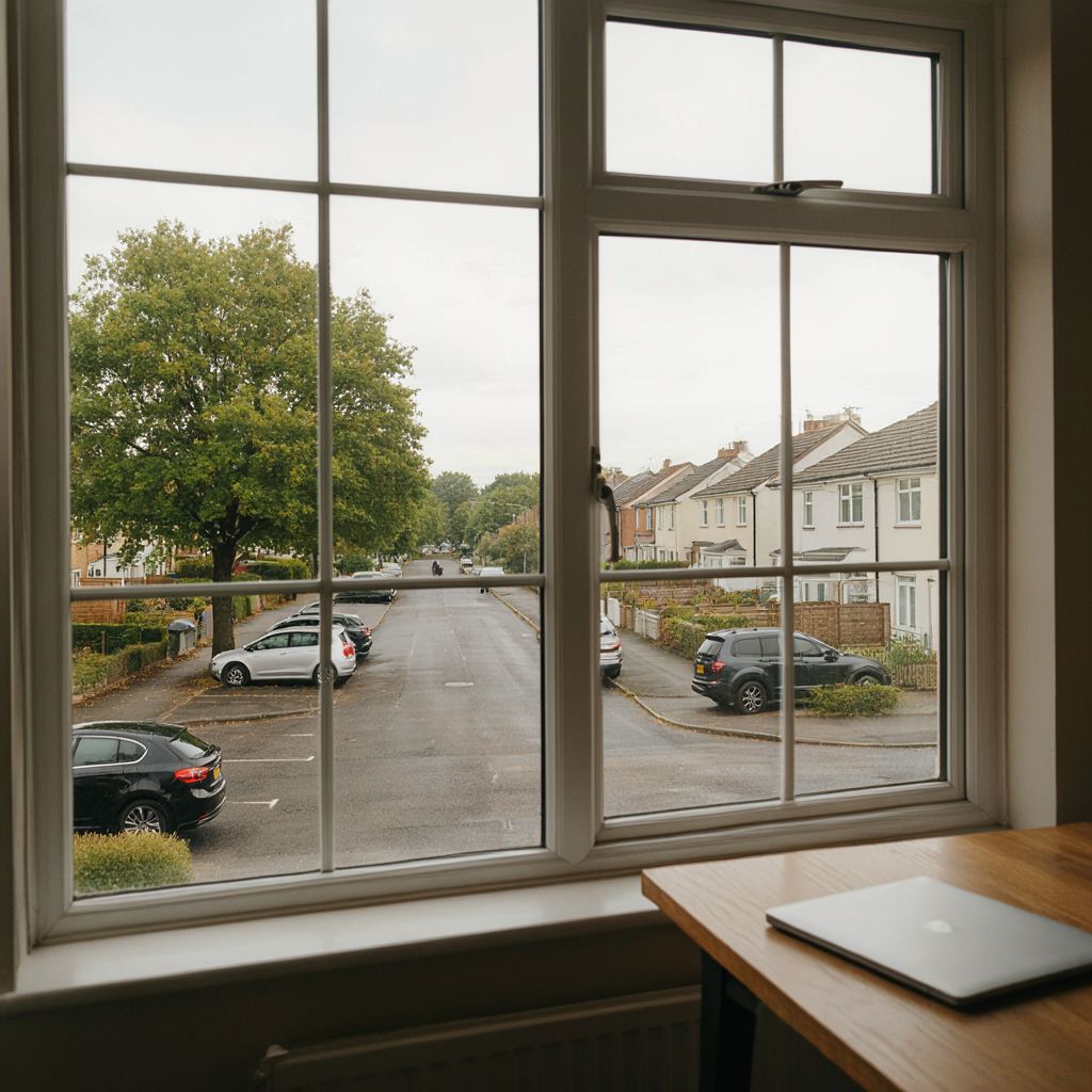 Woonkamer met uitzicht door een groot kunststof raam op een gracht in Schoonhoven