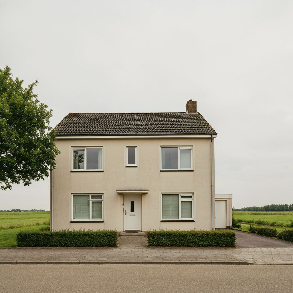 Vrijstaande woning in Moordrecht met stijlvolle crèmekleurige kunststof kozijnen en een glooiend weiland als achtergrond