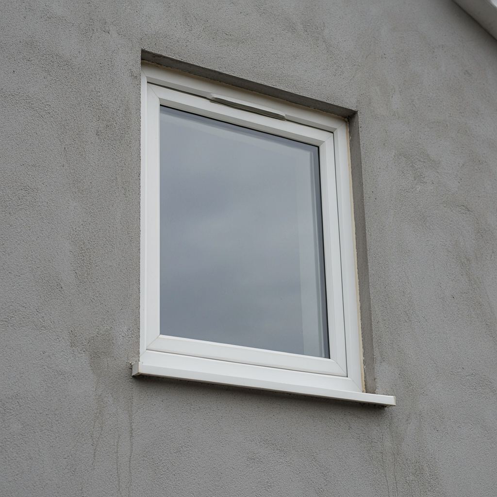 Detailfoto van een wit kunststof draai-kiepraam met zichtbare thermische beglazing