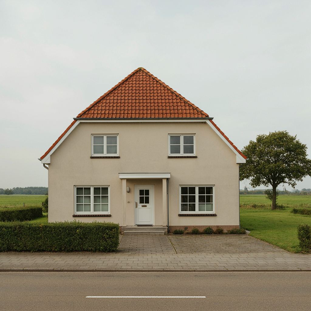 Rustige woonstraat in Reeuwijk met een nette tussenwoning, de moderne kunststof kozijnen zijn helder wit geschilderd